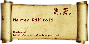 Mahrer Rátold névjegykártya